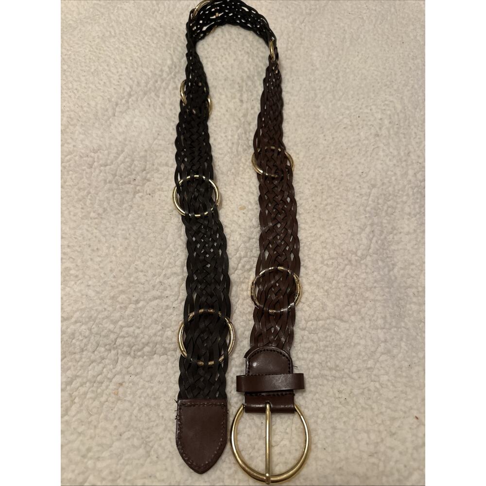 VTG Amiee Lynn Leather Weave Around Gold Metal Rings Vegan Leather Medium 39in